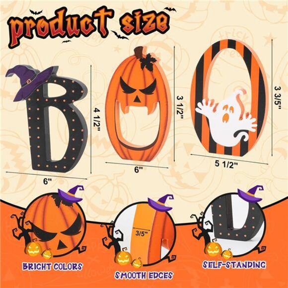 BOO Signs Halloween Table Decorations Indoor, Retro Halloween Black - Picture 3 of 8